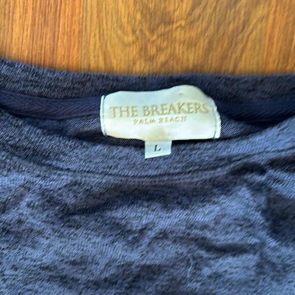 The Breakers Palm Beach long sleeve Dolman net top size L navy pink - Picture 3 of 4